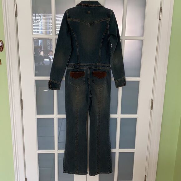 U.S. Polo Assn. Vintage 80s Disco Denim Long Sleeve Flare Leg Jumpsuit Size 9/10 - Picture 8 of 13